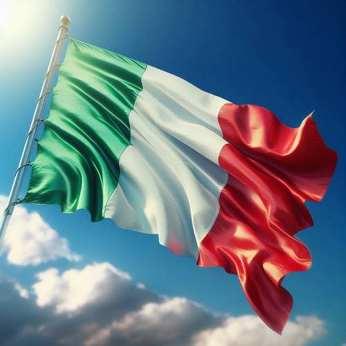 Gros plan sur le drapeau italien, symbolisant les drapeaux vert, blanc et rouge